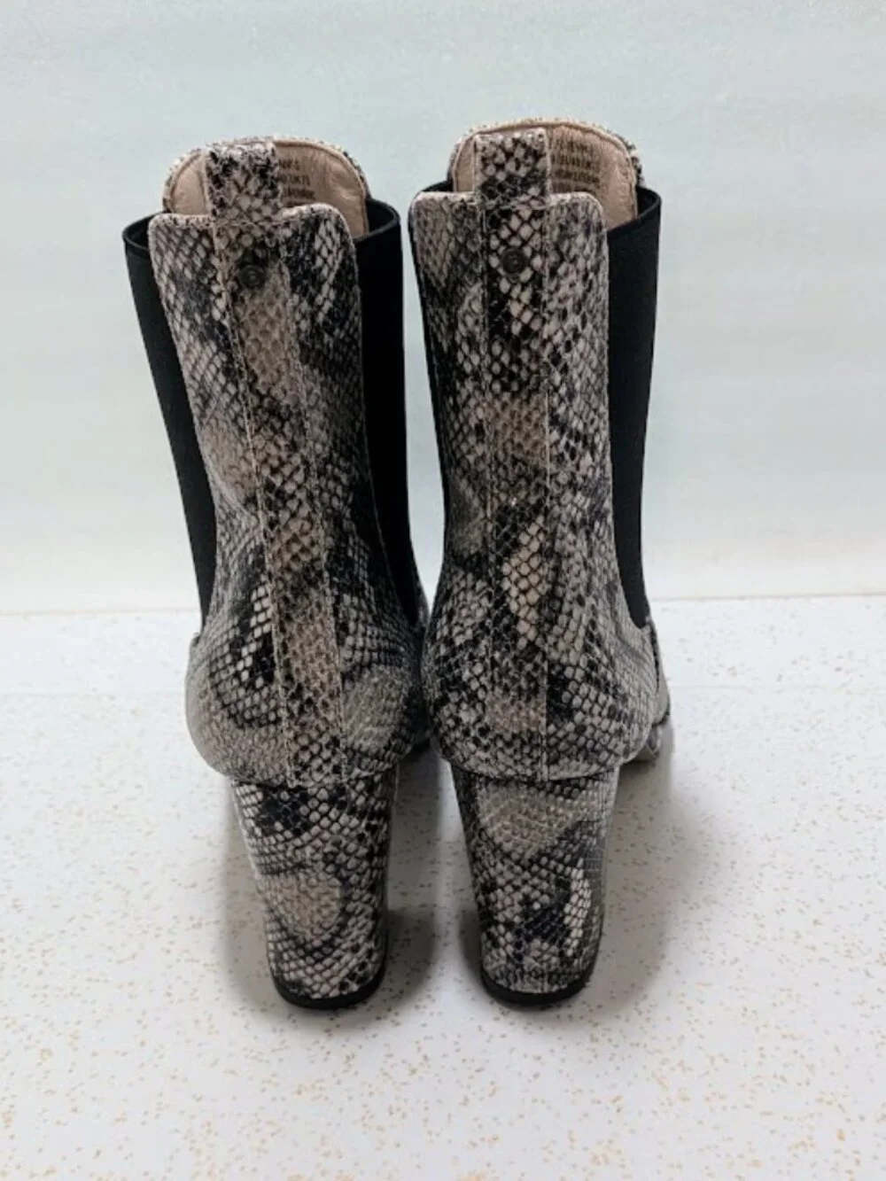 French Connection Penny Grey Snakeskin Chelsea Ankle Boots Block Heel Size 9